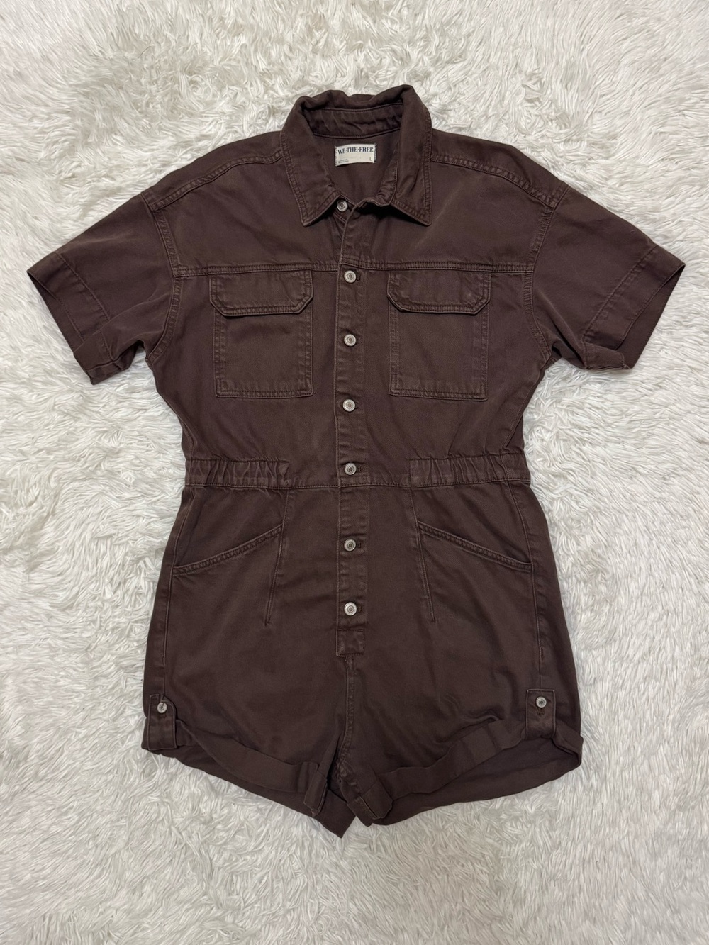 We The Free Short Sleeve Brown Utility Romper Free People Romper